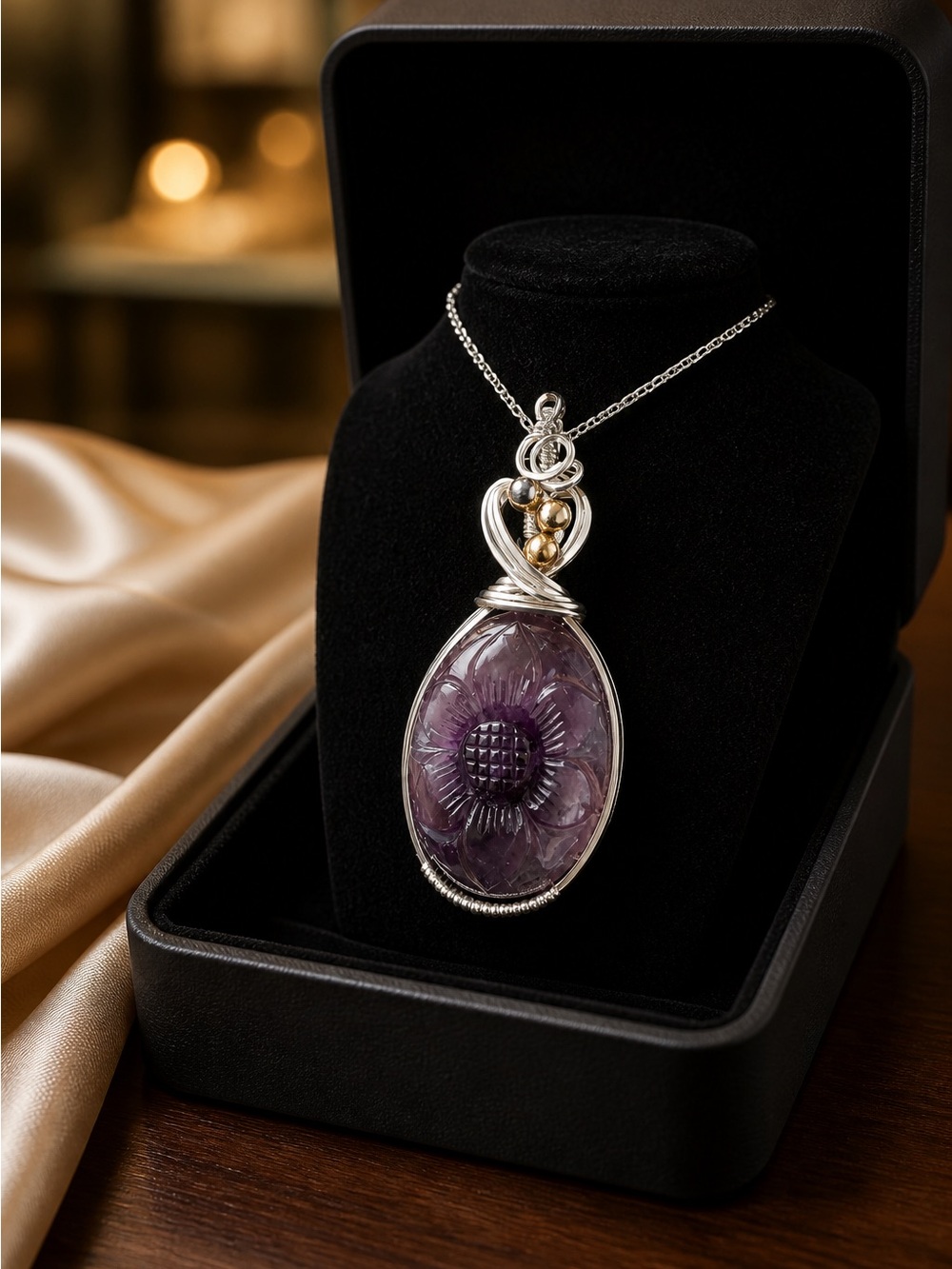 Handcrafted Silver Wire Amethyst Pendant Necklace - Purple